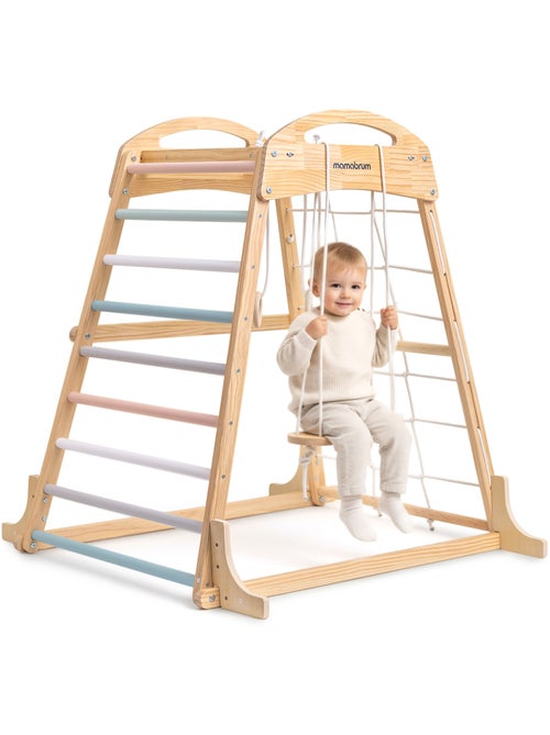 Aire de jeux intérieure bois enfants avec balançoire, anneaux gymnastique et filet – mamabrum - Kiabi Aire de jeux intérieure bois enfants avec balançoire, anneaux gymnastique et filet – mamabrum - Kiabi