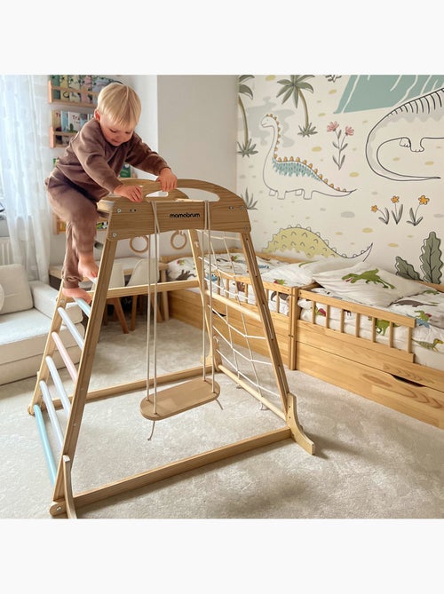 Aire de jeux intérieure bois enfants avec balançoire, anneaux gymnastique et filet – mamabrum - Kiabi Aire de jeux intérieure bois enfants avec balançoire, anneaux gymnastique et filet – mamabrum - Kiabi