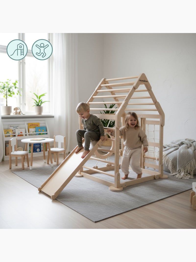 Aire de jeux intérieure bois enfants maison escalade avec toboggan et filet – mamabrum N/A - Kiabi