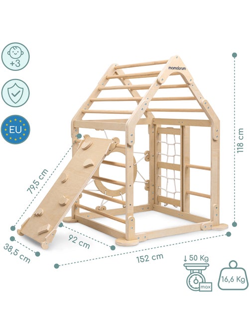 Aire de jeux intérieure bois enfants maison escalade avec toboggan et filet – mamabrum - Kiabi Aire de jeux intérieure bois enfants maison escalade avec toboggan et filet – mamabrum - Kiabi
