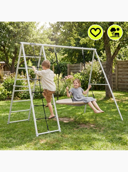 Aire de jeux jardin xl hypermotion- nid-de-cigogne 100cm & filet à grimper 180kg - Kiabi