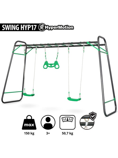 Aire de jeux jardin xxl hypermotion - portique acier 2 sièges, échelle & trapèze - Kiabi