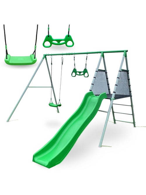Aire de jeux xxl enfant avec balançoire, toboggan et trapèze - Kiabi