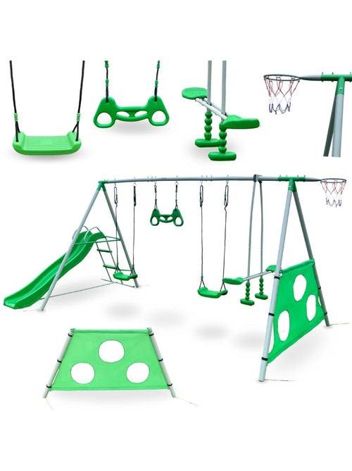 Aire de jeux xxxl enfant avec balançoires, toboggan et accessoires - Kiabi
