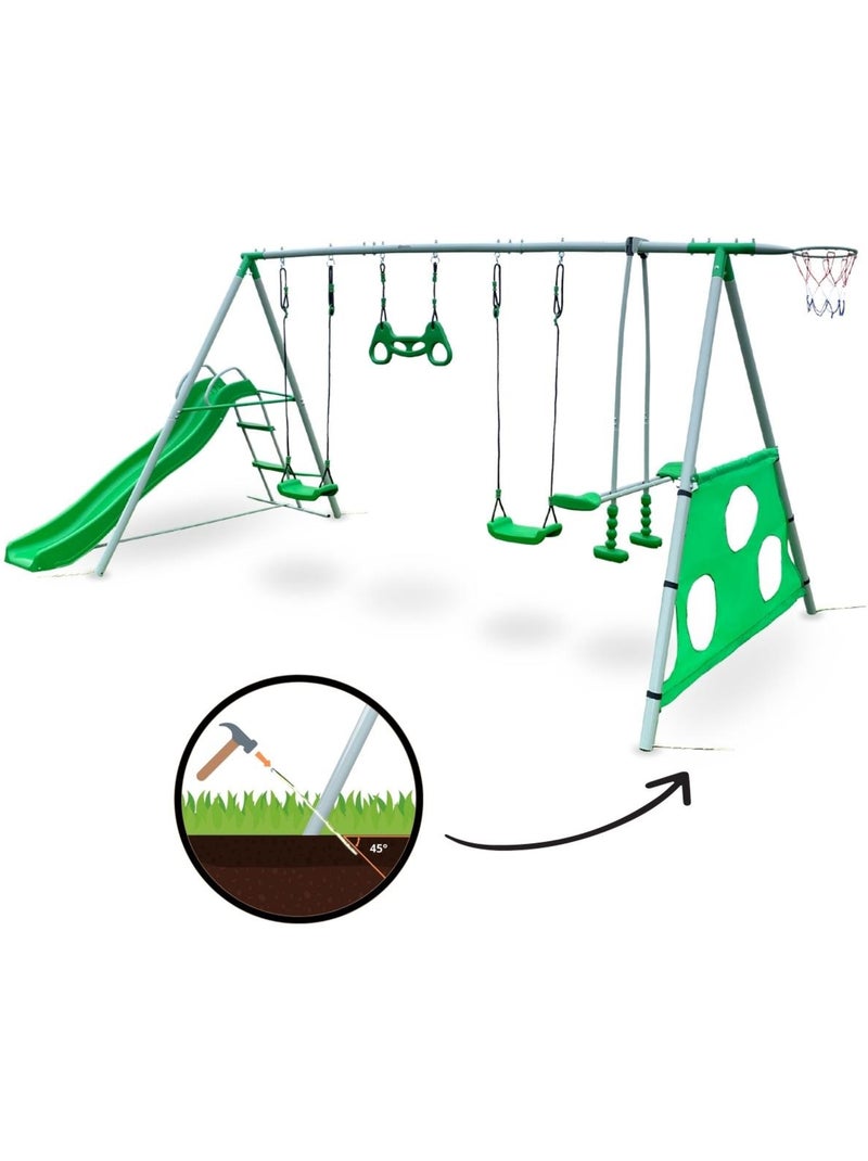 Aire de jeux xxxl enfant avec balançoires, toboggan et accessoires Vert - Kiabi