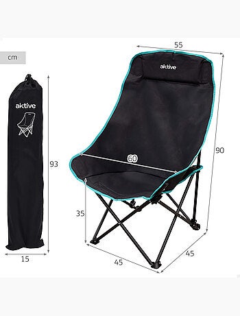 Aktive chaise de camping pliante 55 x 45 x 90 cm avec sac de transport