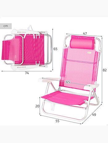 Aktive chaise de plage basse multiposition 47x49x82 cm