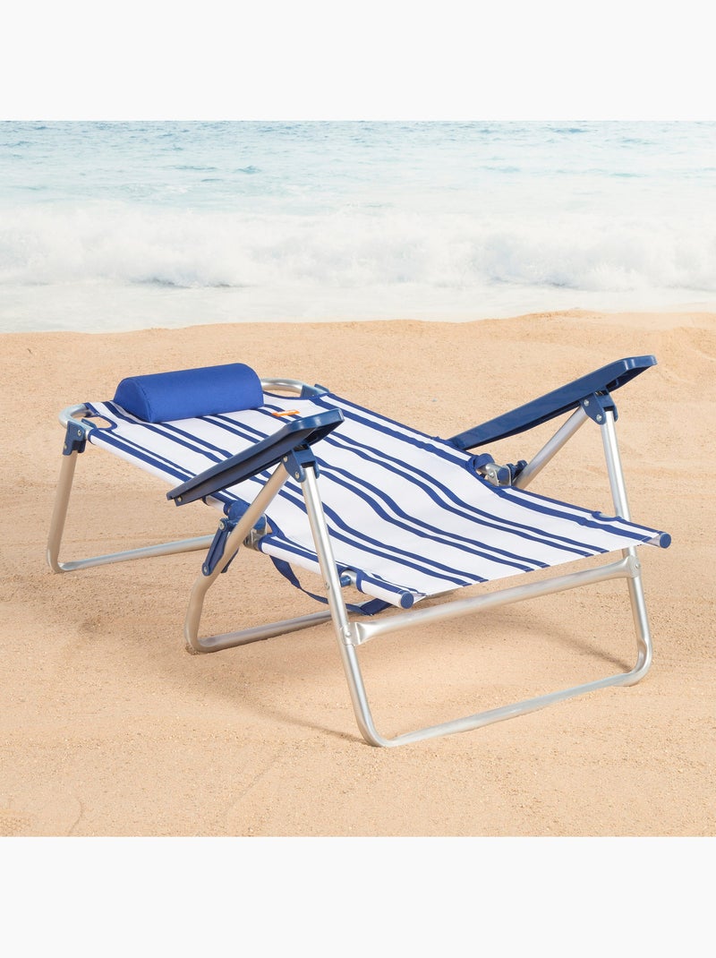Aktive chaise de plage basse multiposition 48x45x83 cm Bleu Blanc - Kiabi