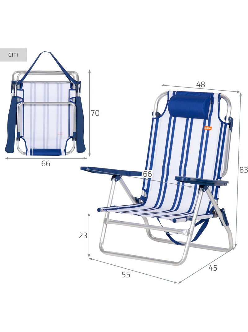 Aktive chaise de plage basse multiposition 48x45x83 cm Bleu Blanc - Kiabi