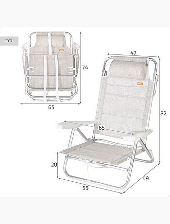 Aktive chaise de plage basse multiposition ibiza 47x49x82 cm