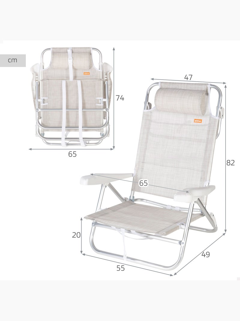 Aktive chaise de plage basse multiposition ibiza 47x49x82 cm Beige - Kiabi