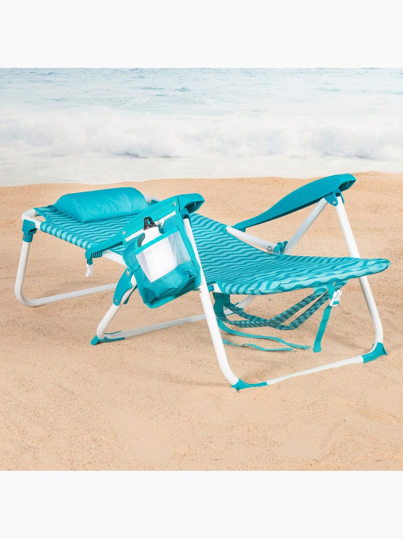 Aktive chaise de plage multipositions 48x58x76 cm vagues avec poches Turquoise - Kiabi