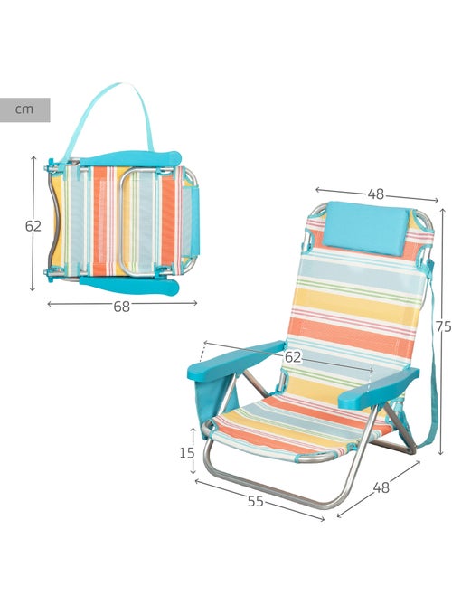Aktive chaise de plage pliante 48x48x75 cm 5 positions avec poche latérale - Kiabi
