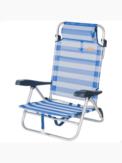 Aktive chaise de plage pliante et inclinable à 8 positions avec rayures, coussin et poignées - Kiabi Aktive chaise de plage pliante et inclinable à 8 positions avec rayures, coussin et poignées - Kiabi