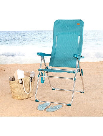 Aktive chaise de plage pliante haute multipositions 47x67x110 cme avec poignée
