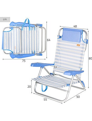 Aktive chaise de plage pliante multipositions 48x50x80 cm avec poignée