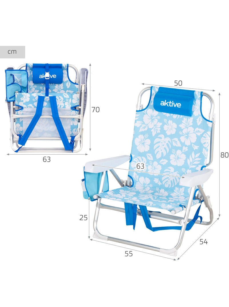 Aktive chaise de plage pliante multipositions 50x54x80 cm hawaï Bleu Blanc - Kiabi