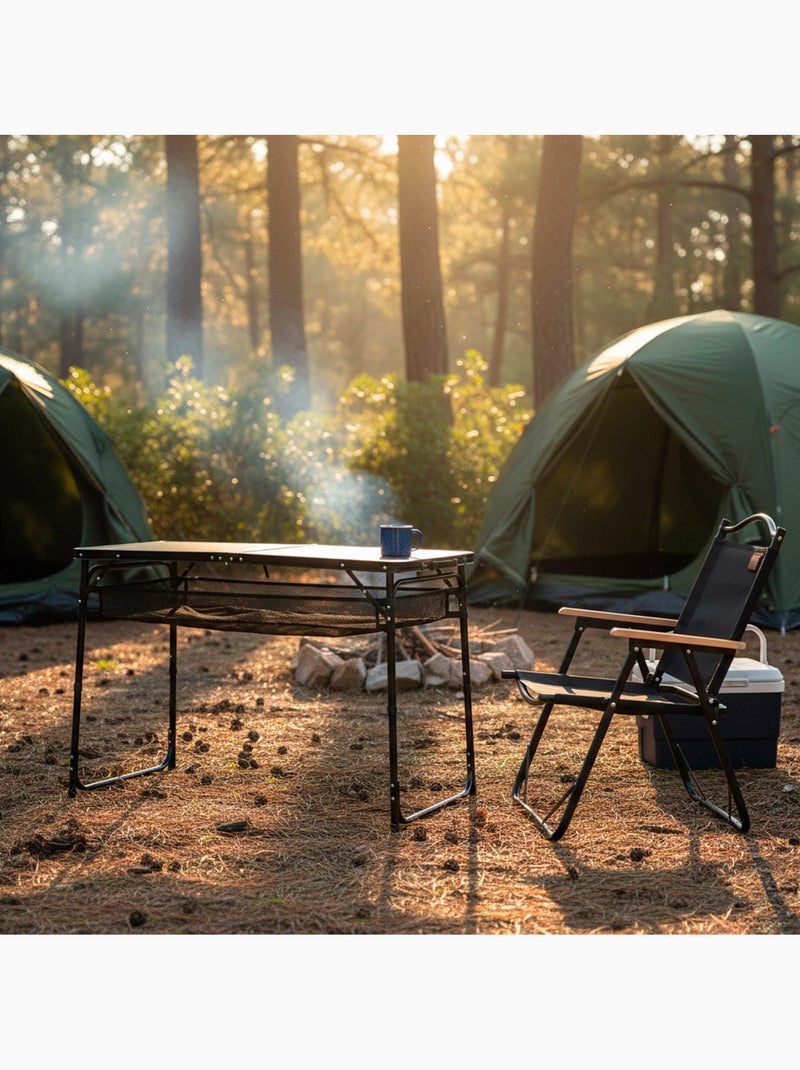 Aktive in hoogte verstelbare, antislip, opklapbare campingtafel met net Zwart - Kiabi