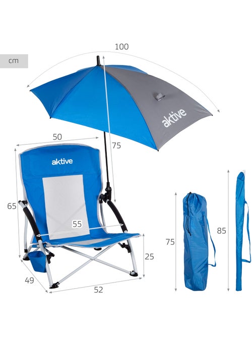 Aktive klapstoel met parasol en bekerhouder 50x49x65 cm blauw - Kiabi Aktive klapstoel met parasol en bekerhouder 50x49x65 cm blauw - Kiabi