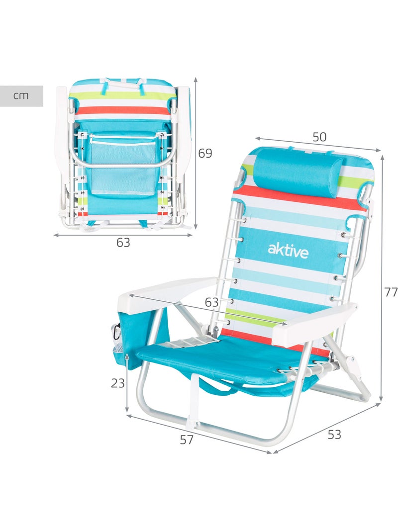 Aktive lage, verstelbare strandstoel 50x53x77 cm, meerkleurig, met koelvak en opbergvakken Multicolor - Kiabi