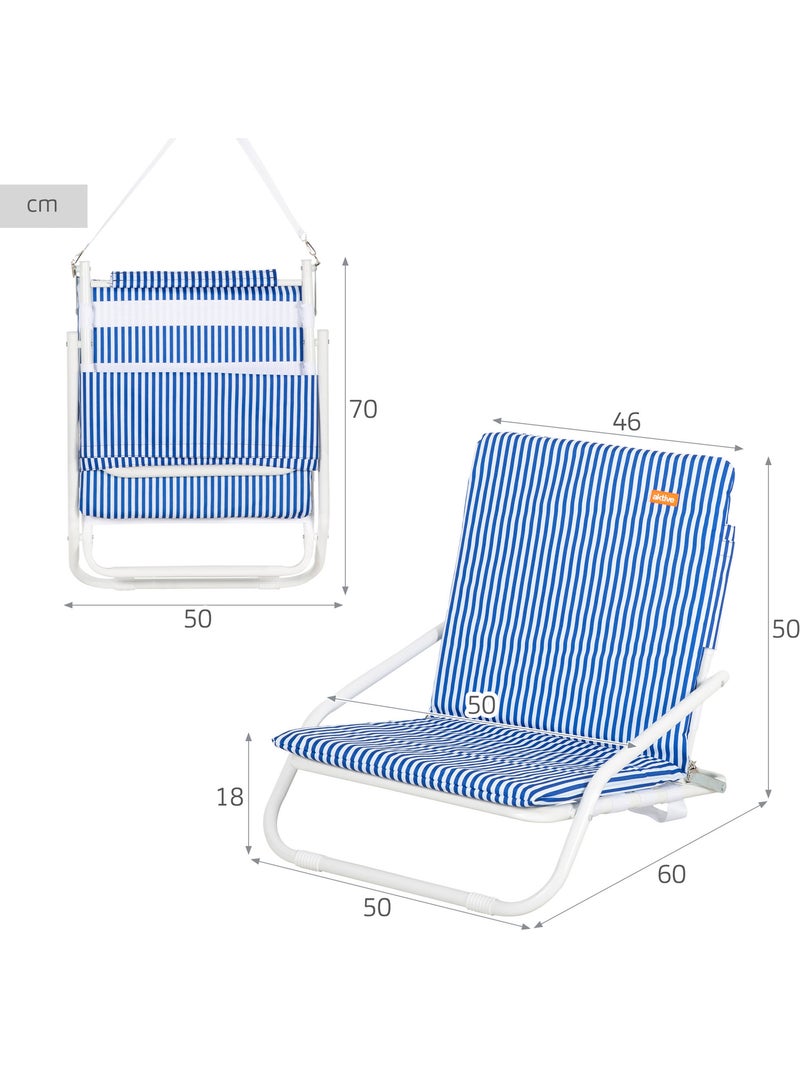 Aktive lichtgewicht strandstoel met handvat 46x60x50 cm Blauw Wit - Kiabi