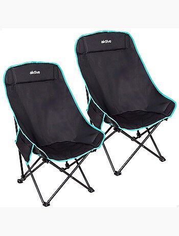 Aktive lot de 2 chaises de camping hautes 55x45x90 cms