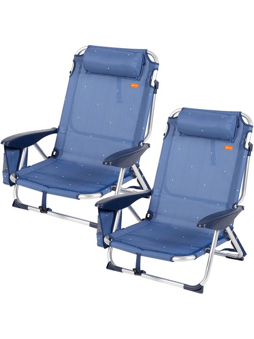 Aktive lot de 2 chaises de plage basses, 4 positions, 51x45x76 cm,, avec coussin et poche - Kiabi