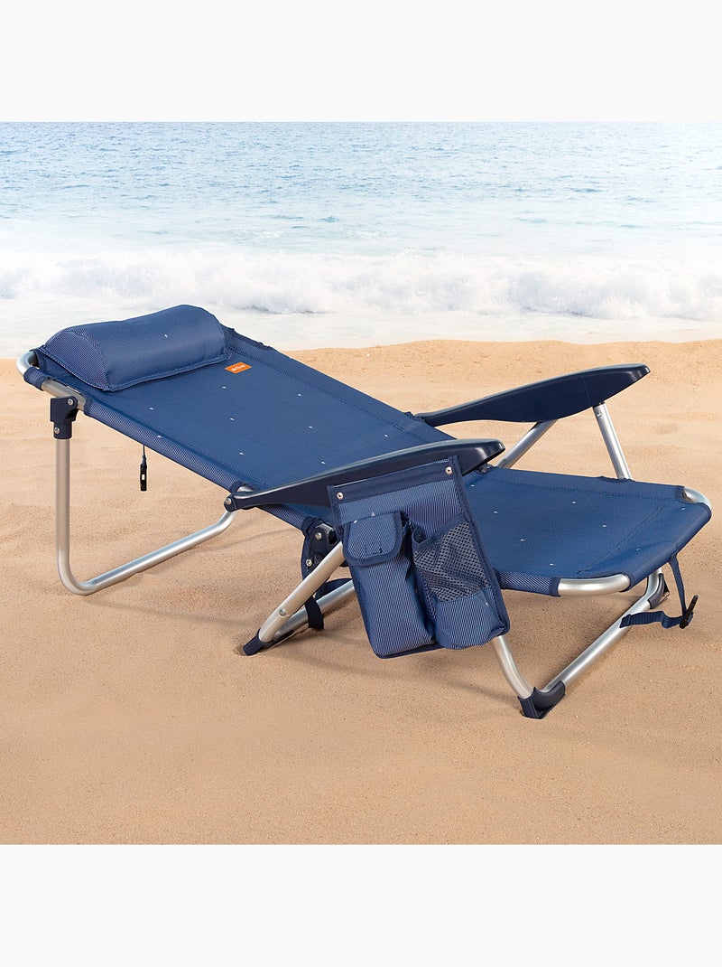 Aktive lot de 2 chaises de plage basses, 4 positions, 51x45x76 cm,, avec coussin et poche Bleu marine - Kiabi