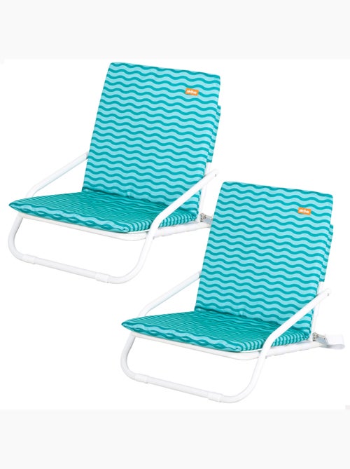Aktive lot de 2 chaises de plage basses 46x60x50 cm turquoise à motifs vagues avec poche arrière - Kiabi Aktive lot de 2 chaises de plage basses 46x60x50 cm turquoise à motifs vagues avec poche arrière - Kiabi