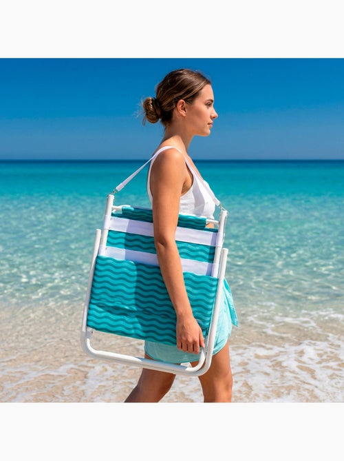 Aktive lot de 2 chaises de plage basses 46x60x50 cm turquoise à motifs vagues avec poche arrière - Kiabi Aktive lot de 2 chaises de plage basses 46x60x50 cm turquoise à motifs vagues avec poche arrière - Kiabi