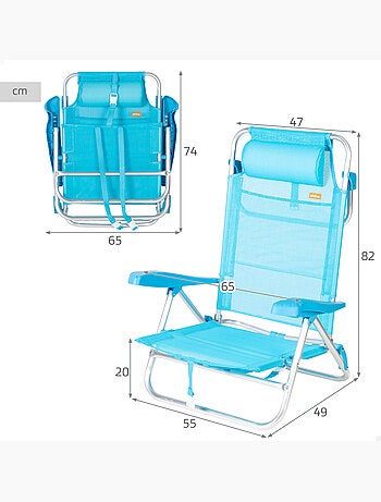 Aktive lot de 2 chaises de plage basses multipositions 47x49x82 cm caribe
