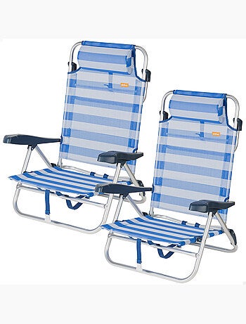 Aktive lot de 2 chaises de plage basses multipositions 47x49x82 cm style nautique