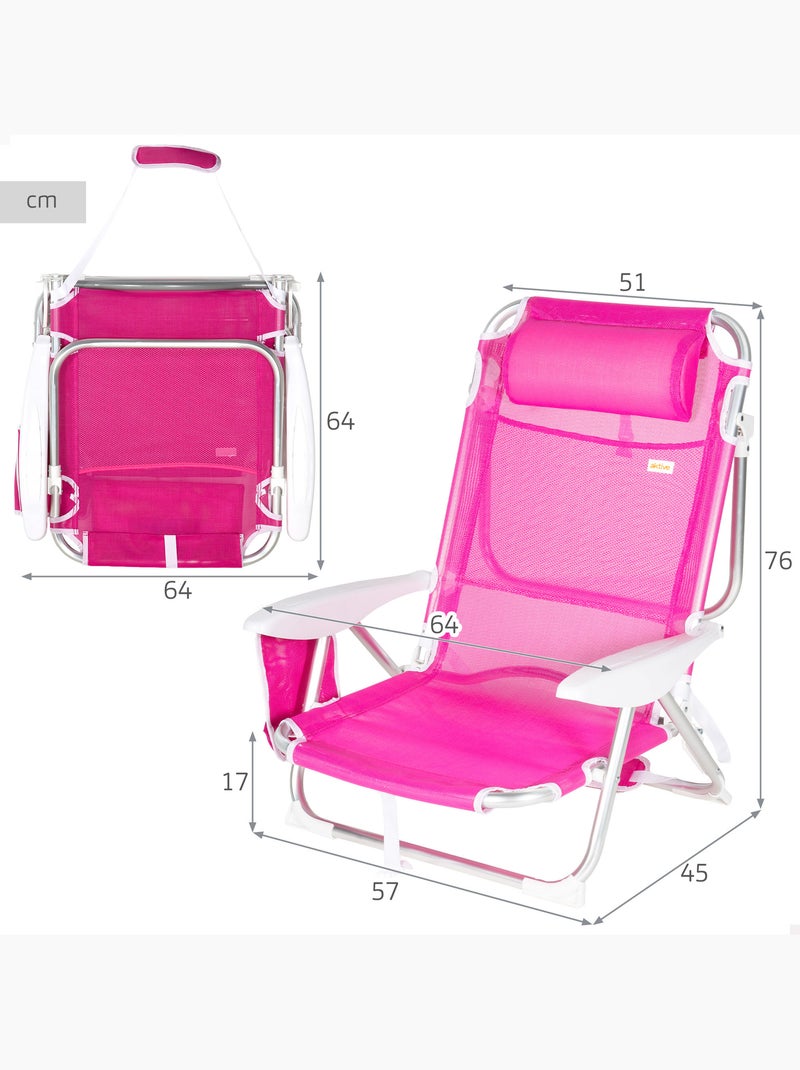 Aktive lot de 2 chaises de plage basses pliantes multipositions 51x45x76 cm Rose fushia - Kiabi