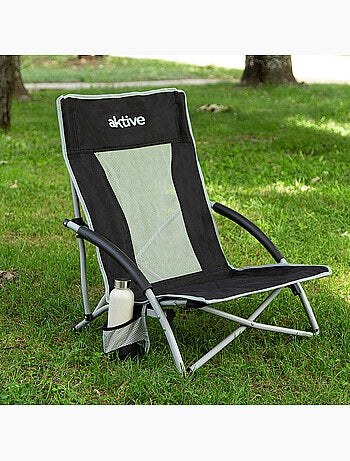Aktive opklapbare campingstoel 50x51x67 cm, laag en ademend, met bekerhouder