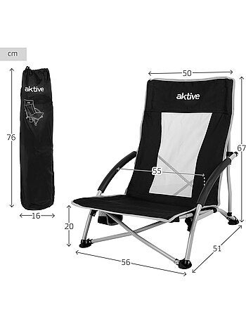 Aktive opklapbare campingstoel 50x51x67 cm, laag en ademend, met bekerhouder