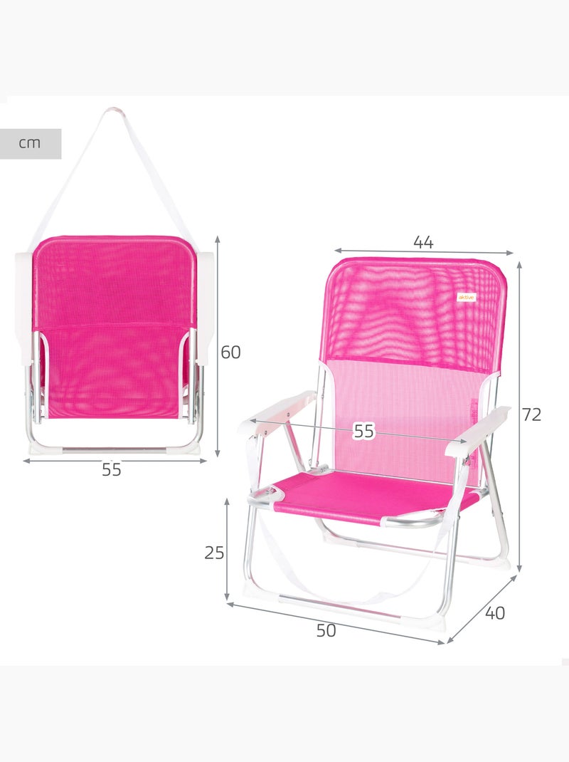 Aktive opklapbare strandstoel 44x40x72 cm fuchsia met handvat Fuchsia roze - Kiabi