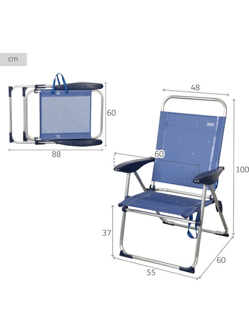 Aktive opklapbare strandstoel 48x60x100 cm 4 posities blauw - Kiabi Aktive opklapbare strandstoel 48x60x100 cm 4 posities blauw - Kiabi