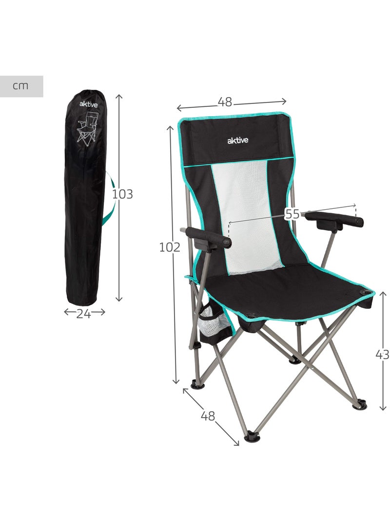 Aktive opvouwbare campingstoel 48x48x102 cm zwart met rugleuning van gaas Zwart - Kiabi