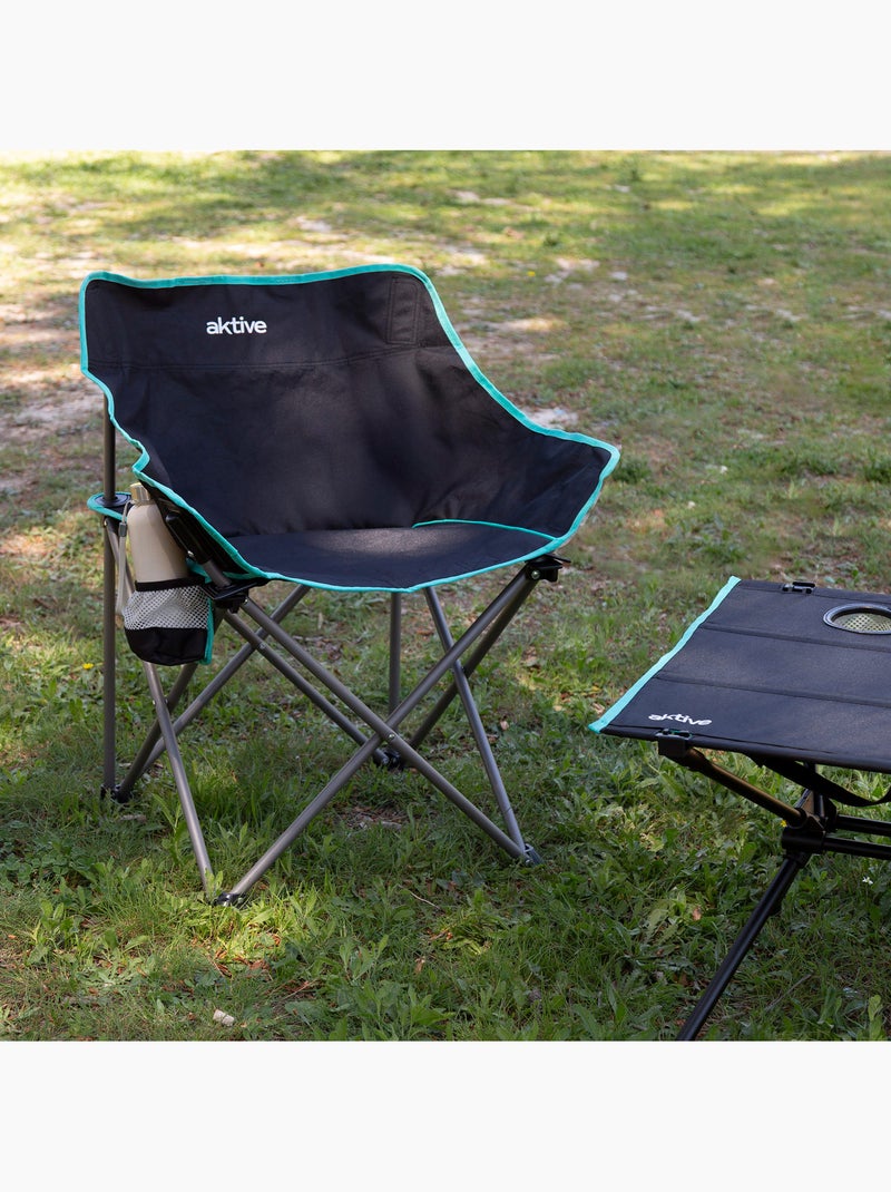 Aktive opvouwbare campingstoel 50x47x74 cm met bekerhouder zwart Zwart - Kiabi