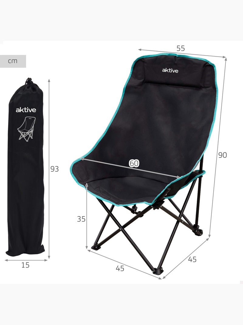 Aktive opvouwbare campingstoel 55x45x90 cm met draagtas Zwart - Kiabi