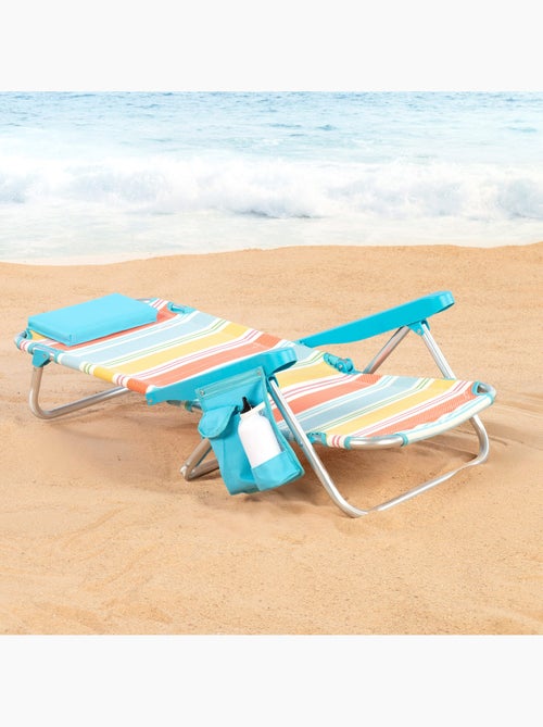 Aktive opvouwbare strandstoel 48x48x75 cm, 5 standen, met zijvak - Kiabi
