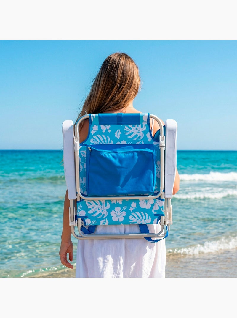 Aktive opvouwbare strandstoel met meerdere posities 50x54x80 cm hawaii Blauw Wit - Kiabi