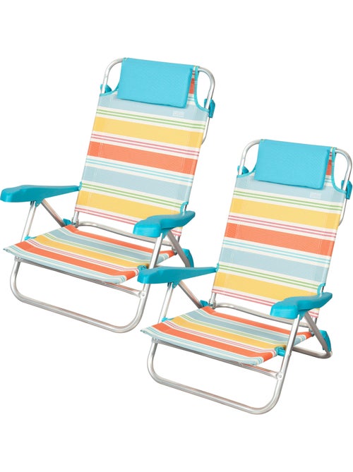 Aktive pack 2 chaises pliantes de plage 8 positions 48x50x80 cm rayures - Kiabi Aktive pack 2 chaises pliantes de plage 8 positions 48x50x80 cm rayures - Kiabi