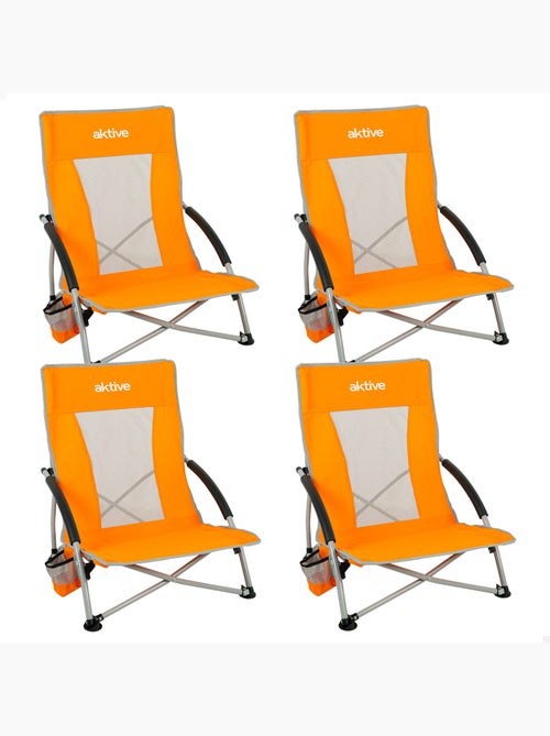 Aktive pack 4 chaises de plage pliantes 50x51x67 cm avec porte-gobelets - Kiabi