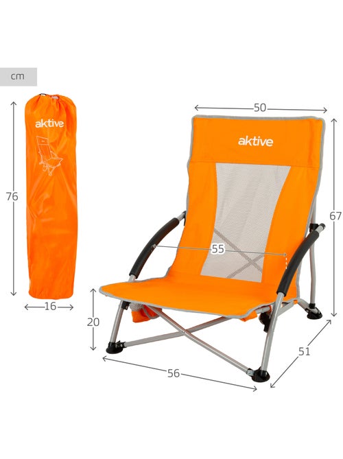Aktive pack 4 chaises de plage pliantes 50x51x67 cm avec porte-gobelets - Kiabi
