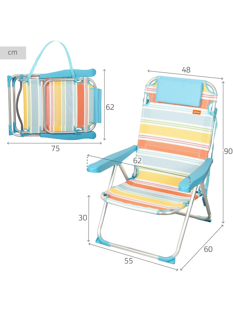 Aktive pack de 2 chaises de camping pliantes de luxe 48x60x90 cm 5 positions avec dossier Multicolore - Kiabi