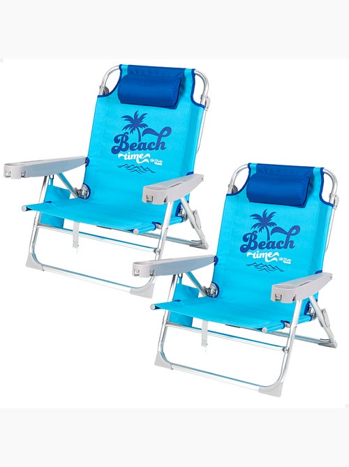 Aktive set van 2 lage, inklapbare strandstoelen met meerdere standen, blauw - Kiabi Aktive set van 2 lage, inklapbare strandstoelen met meerdere standen, blauw - Kiabi