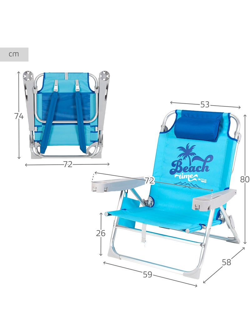 Aktive set van 2 lage, inklapbare strandstoelen met meerdere standen, blauw Blauw - Kiabi