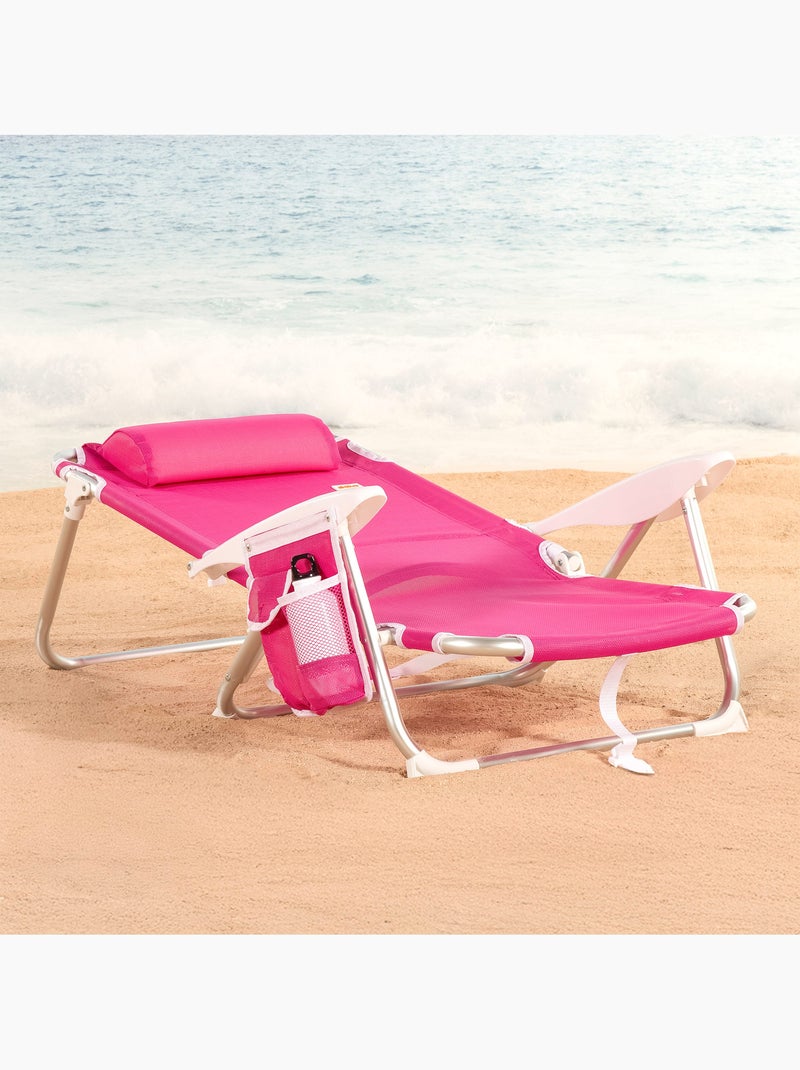 Aktive set van 2 lage, opvouwbare strandstoelen met meerdere posities 51x45x76 cm Fuchsia roze - Kiabi