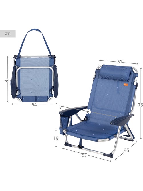 Aktive set van 2 lage strandstoelen, 4 standen, 51x45x76 cm,, met kussen en opbergvak - Kiabi Aktive set van 2 lage strandstoelen, 4 standen, 51x45x76 cm,, met kussen en opbergvak - Kiabi